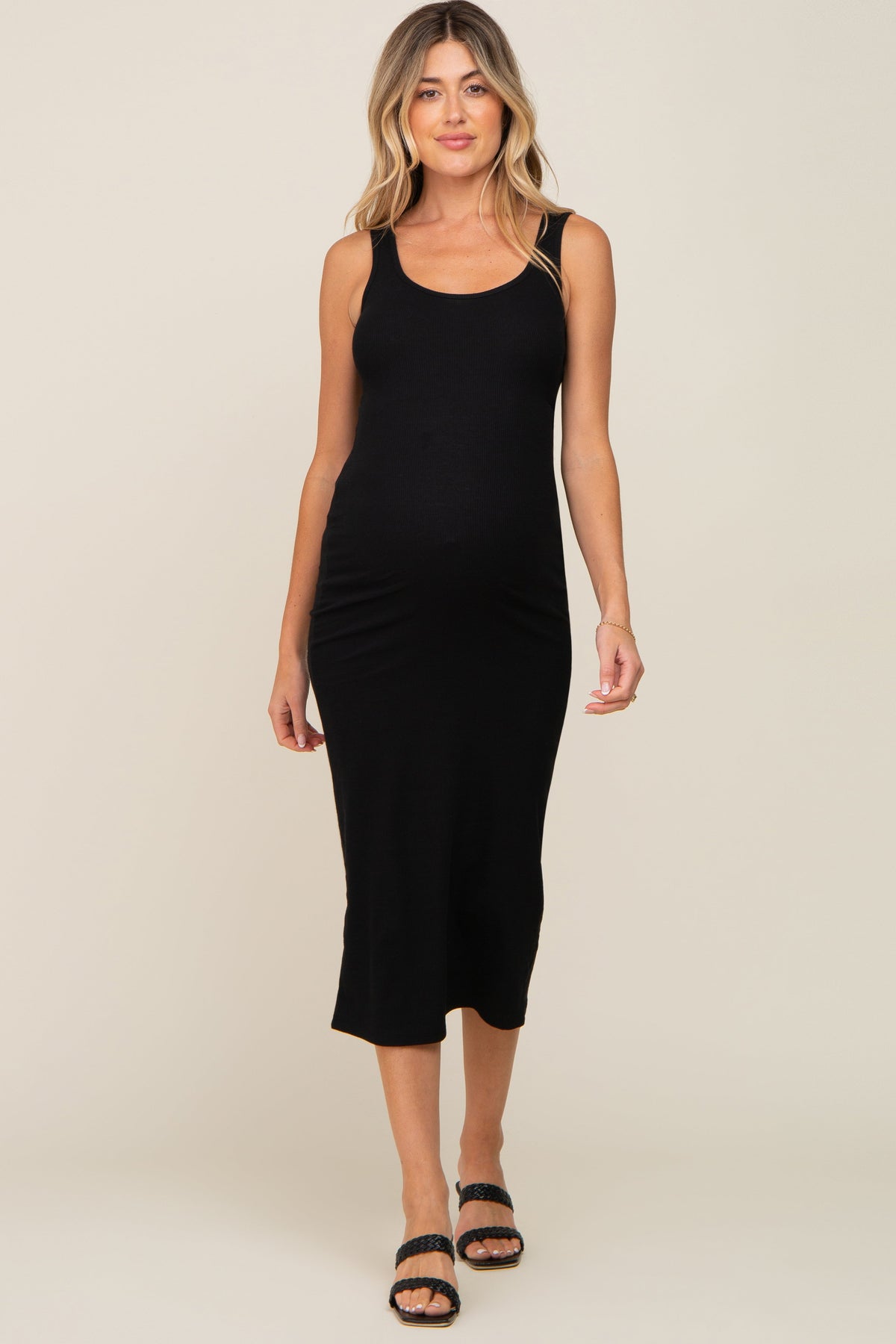Black Ribbed Basic Maternity Maxi Dress by PinkBlush at Everetts Place