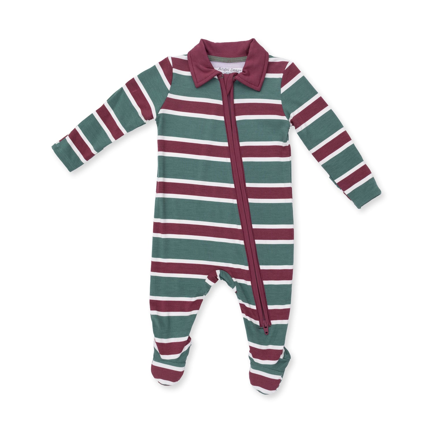 Rugby Stripe Green - Polo 2 Way Zipper Footie by Angel Dear (view 2 of 4)