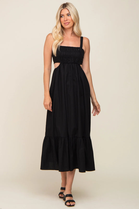 PinkBlush Elegant Black Maxi Dress with Cutout Ruffle Hem for Modern Women - Apparel & Accessories > Clothing > Dresses