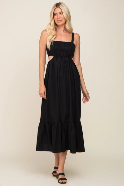 Elegant Black Maxi Dress with Cutout Ruffle Hem for Modern Women