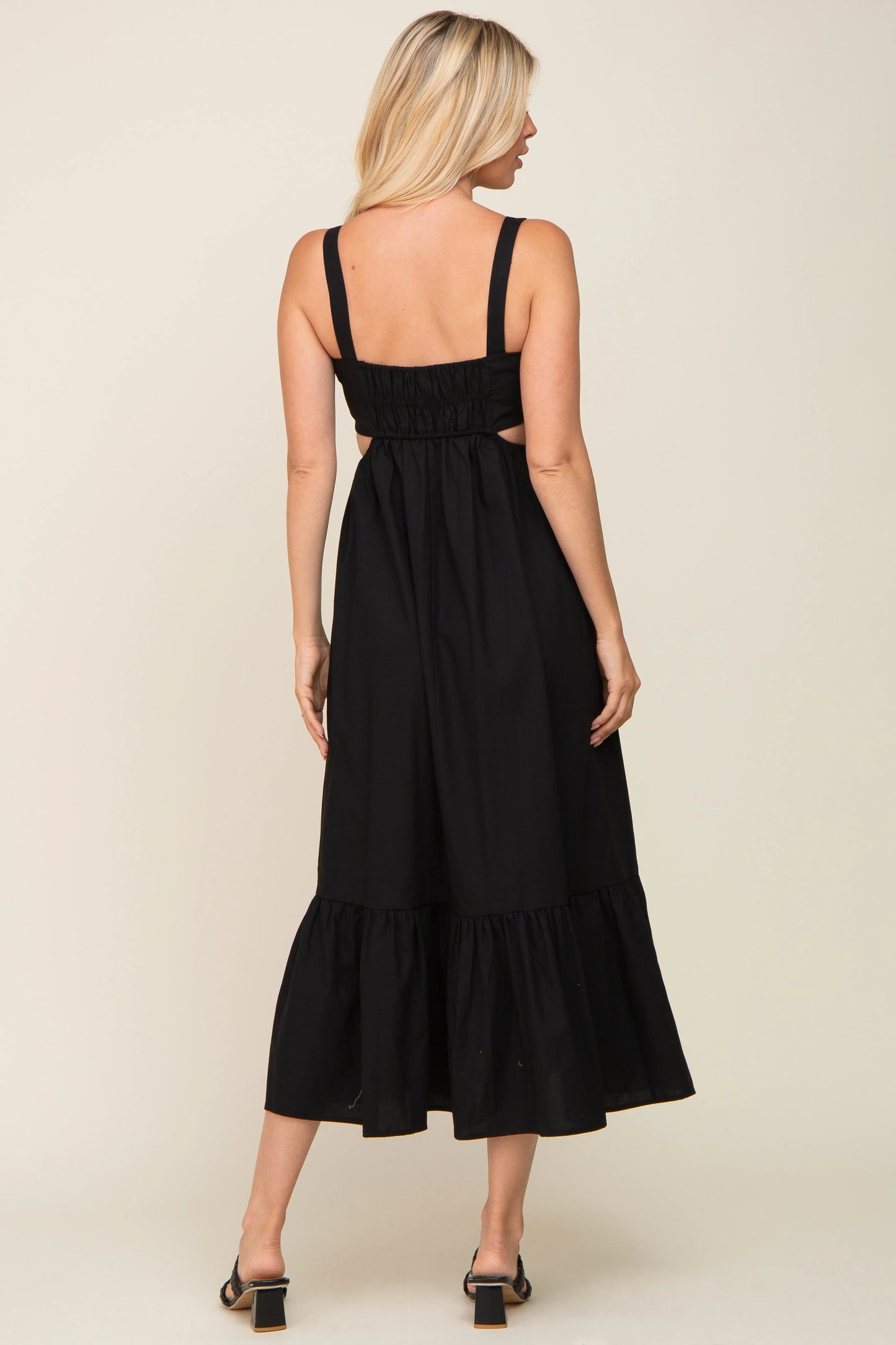 PinkBlush Elegant Black Maxi Dress with Cutout Ruffle Hem for Modern Women - Apparel & Accessories > Clothing > Dresses