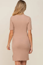 Taupe Ribbed Basic Short Sleeve Maternity Dress PinkBlush 