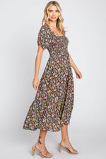 PinkBlush women's pink floral smocked puff sleeve midi dress