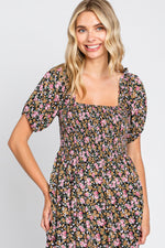 PinkBlush pink floral smocked puff sleeve midi dress for toddler.