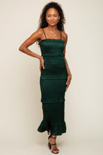 Forest Green Satin Smocked Fitted Maternity Maxi Dress by PinkBlush