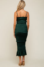 Forest Green Satin Smocked Fitted Maternity Maxi Dress by PinkBlush
