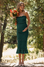 Forest Green Satin Smocked Fitted Maternity Maxi Dress by PinkBlush