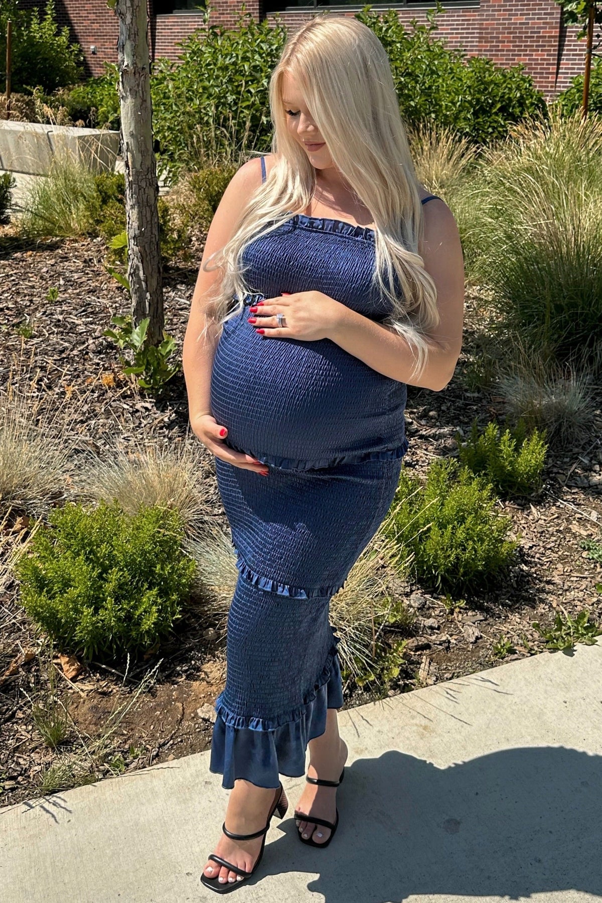 Satin Smocked Maternity Maxi Dress by PinkBlush (view 5 of 6)