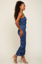Satin Smocked Maxi Dress with Ruffle Trim by PinkBlush