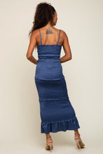 Satin Smocked Maxi Dress with Ruffle Trim by PinkBlush