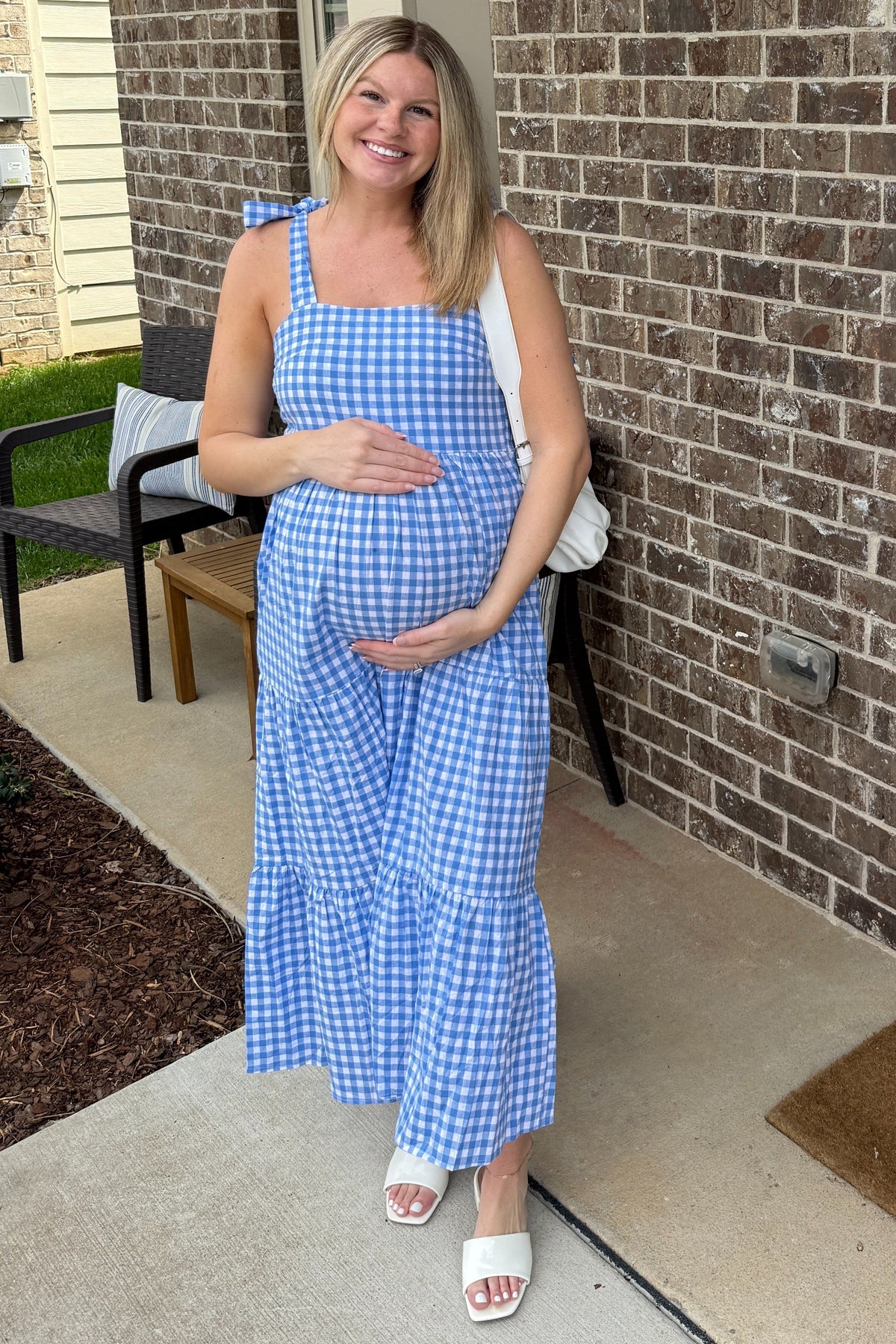 Blue Checkered Sleeveless Maternity Maxi Dress by PinkBlush (view 8 of 9)