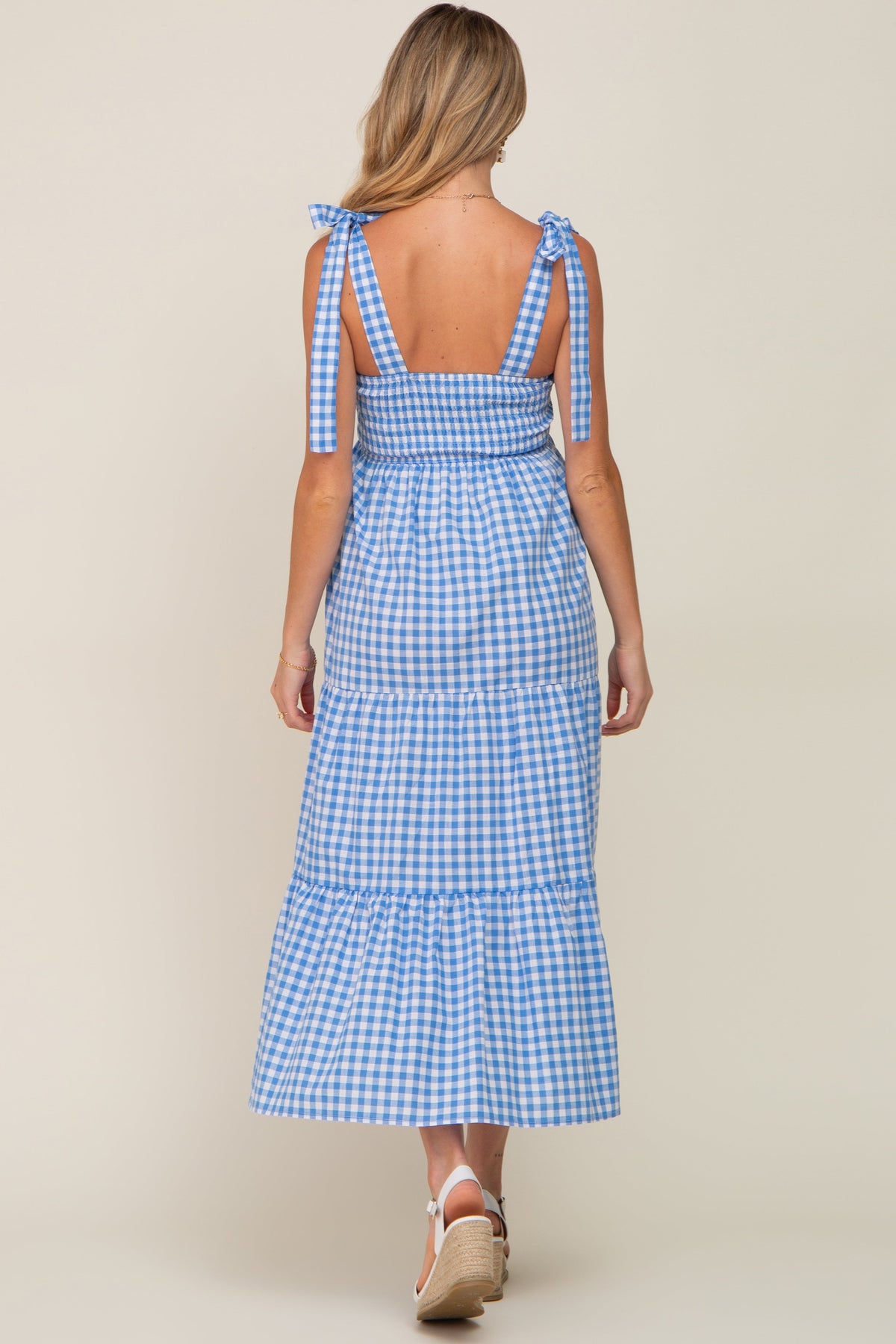 Blue Checkered Sleeveless Maternity Maxi Dress by PinkBlush (view 4 of 9)