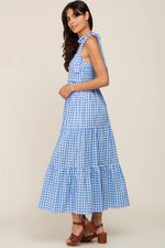 PinkBlush Stylish Blue Checkered Maxi Dress with Self Tie Straps for Summer Fashion - Apparel & Accessories > Clothing > Dresses