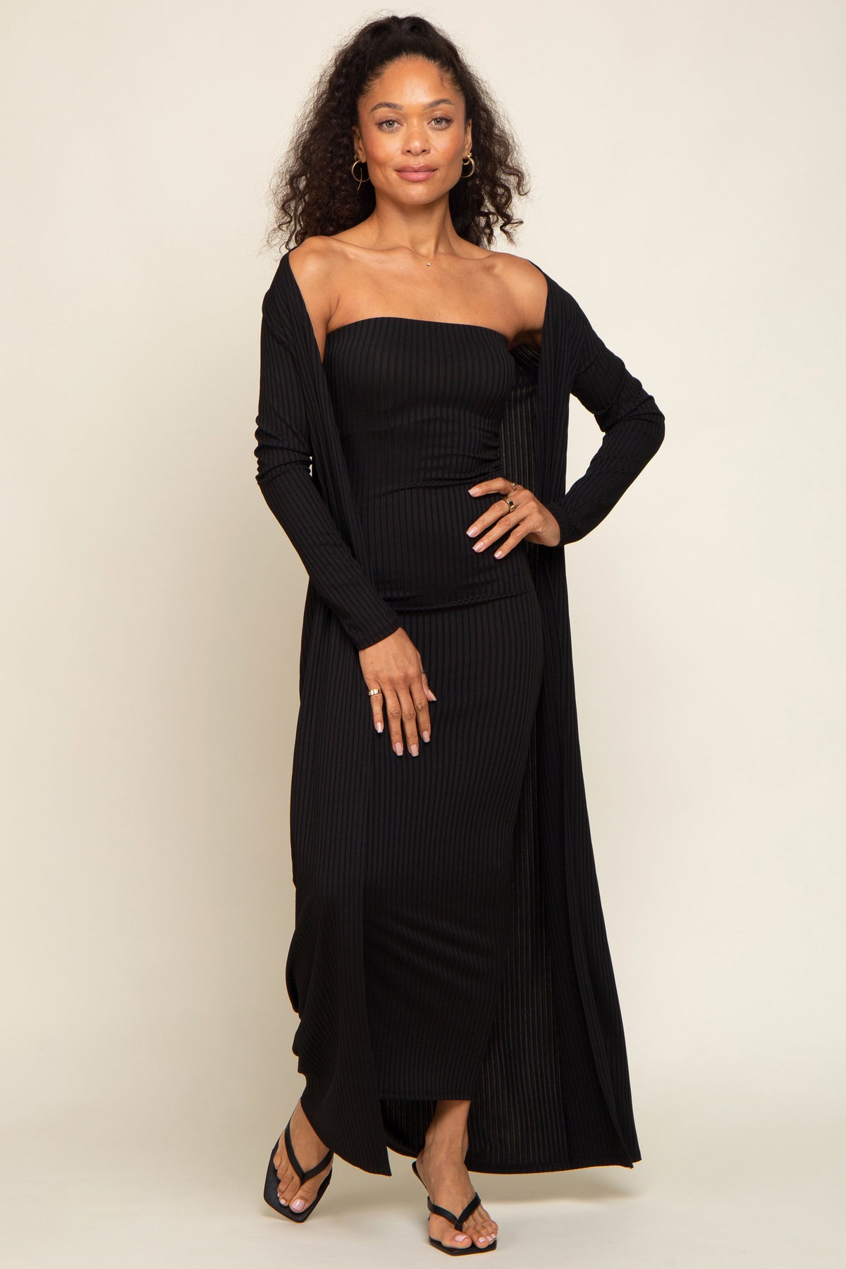 Ribbed Sleeveless Dress Cardigan Set - Two-Piece by PinkBlush (view 1 of 6)