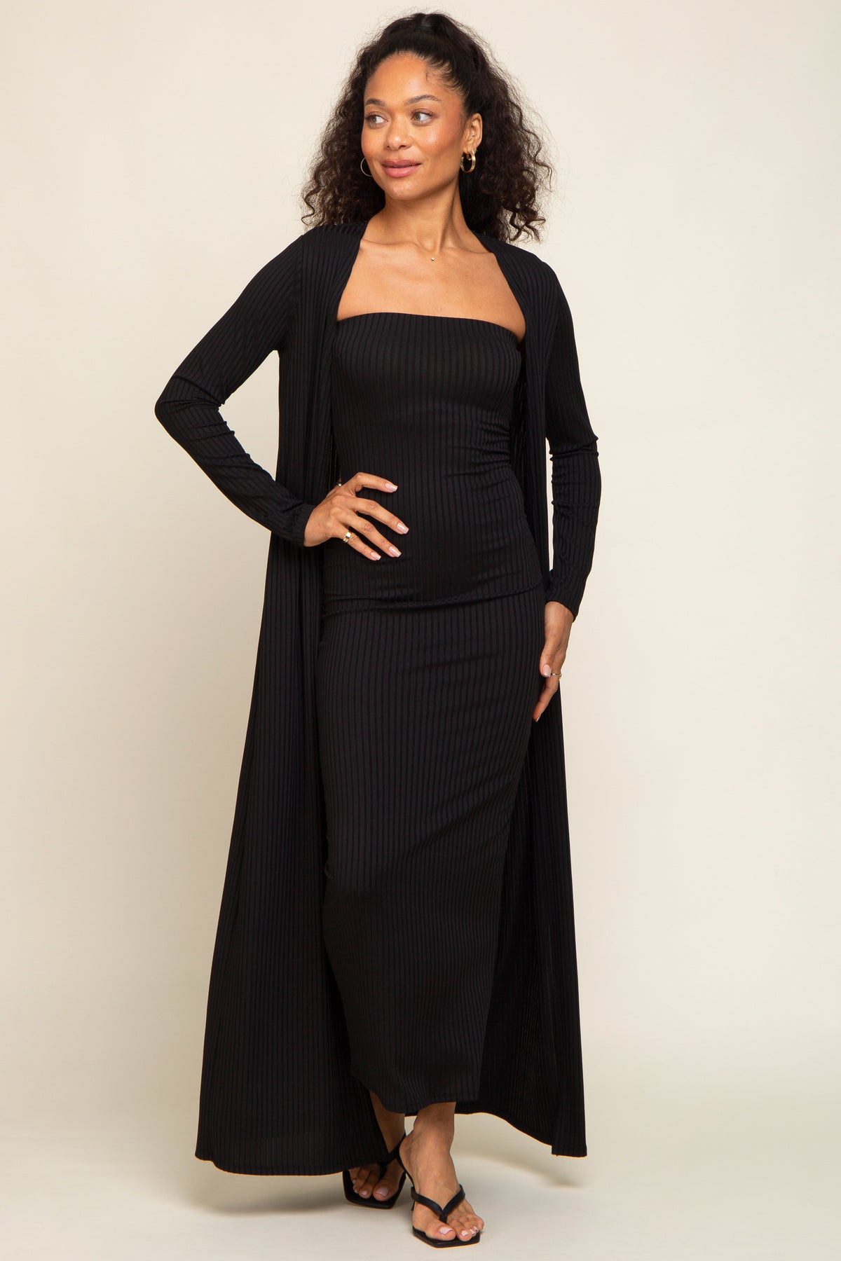 Ribbed Sleeveless Dress Cardigan Set - Two-Piece by PinkBlush (view 4 of 6)