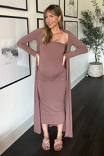 Mocha Ribbed Sleeveless Dress Cardigan Maternity Set by PinkBlush (view 14 of 41)