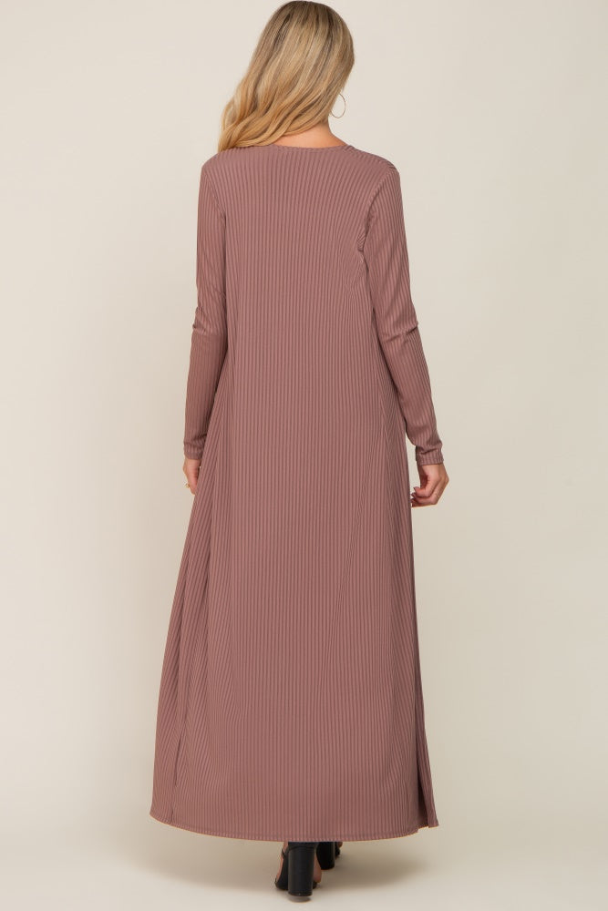 Mocha Ribbed Sleeveless Dress Cardigan Maternity Set by PinkBlush (view 5 of 41)