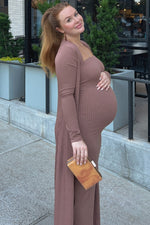 Mocha Ribbed Sleeveless Dress Cardigan Maternity Set by PinkBlush (view 19 of 41)