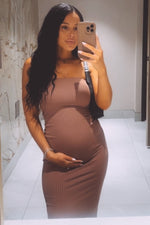 Mocha Ribbed Sleeveless Dress Cardigan Maternity Set by PinkBlush (view 22 of 41)