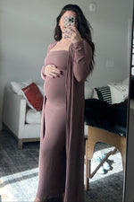 Mocha Ribbed Sleeveless Dress Cardigan Maternity Set by PinkBlush (view 25 of 41)