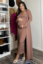 Mocha Ribbed Sleeveless Dress Cardigan Maternity Set by PinkBlush (view 28 of 41)