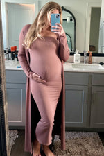 Mocha Ribbed Sleeveless Dress Cardigan Maternity Set by PinkBlush (view 30 of 41)