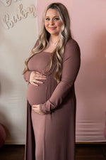Mocha Ribbed Sleeveless Dress Cardigan Maternity Set by PinkBlush (view 33 of 41)