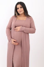 Mocha Ribbed Sleeveless Dress Cardigan Maternity Set by PinkBlush (view 35 of 41)