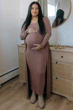 Mocha Ribbed Sleeveless Dress Cardigan Maternity Set by PinkBlush (view 37 of 41)