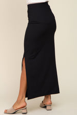 Black Ribbed Side Slit Midi Skirt by PinkBlush at Everetts Place