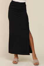 Black Ribbed Side Slit Midi Skirt by PinkBlush at Everetts Place