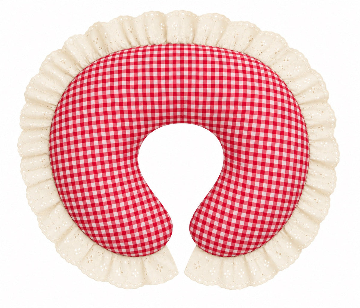 Gingham Ivory Eyelet Ruffle Original Nursing Pillow Cover by Little Mae & Co