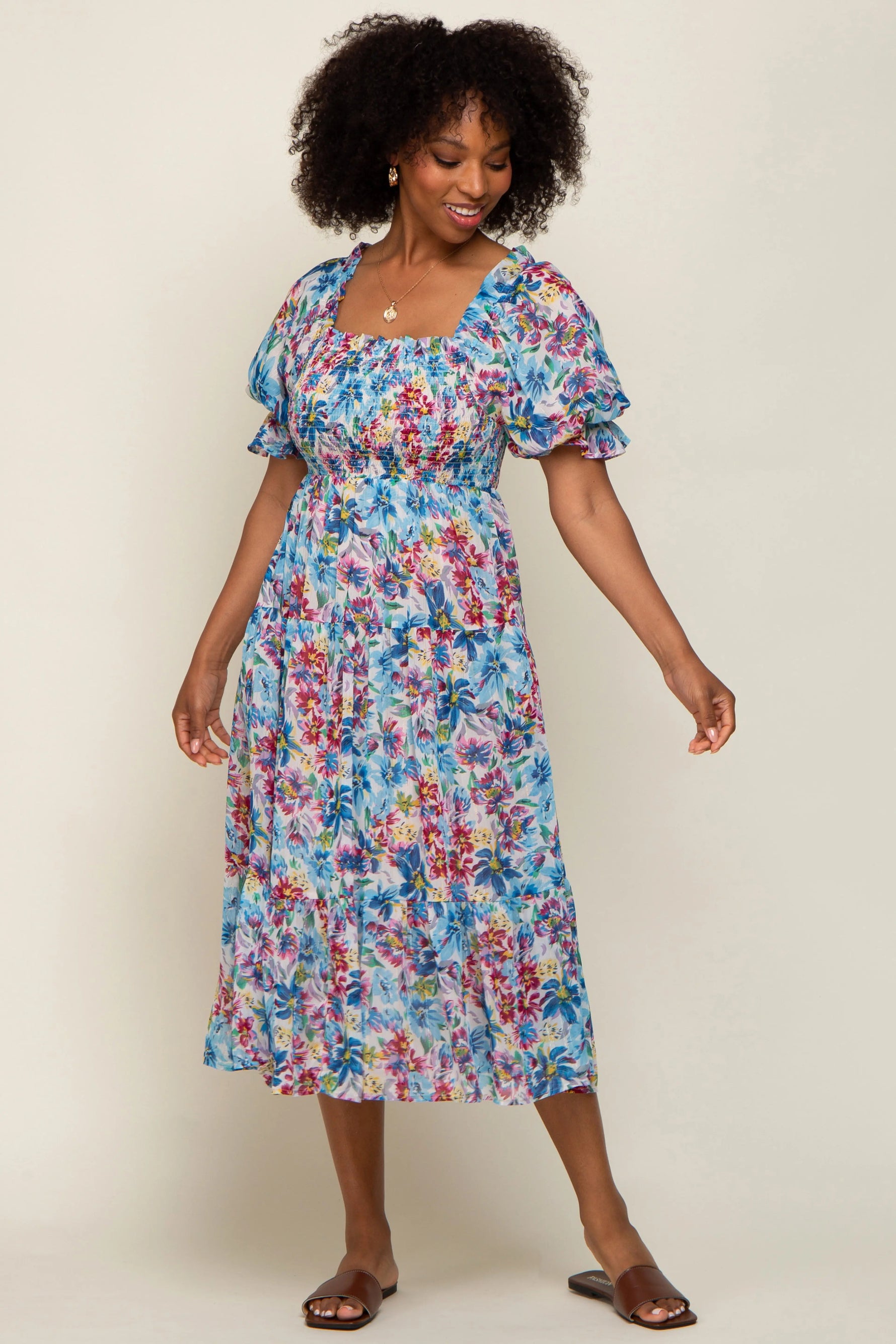 PinkBlush Elegant Chiffon Maternity Dress with Ruffle Design for Expecting Mothers - Apparel & Accessories > Clothing > Dresses