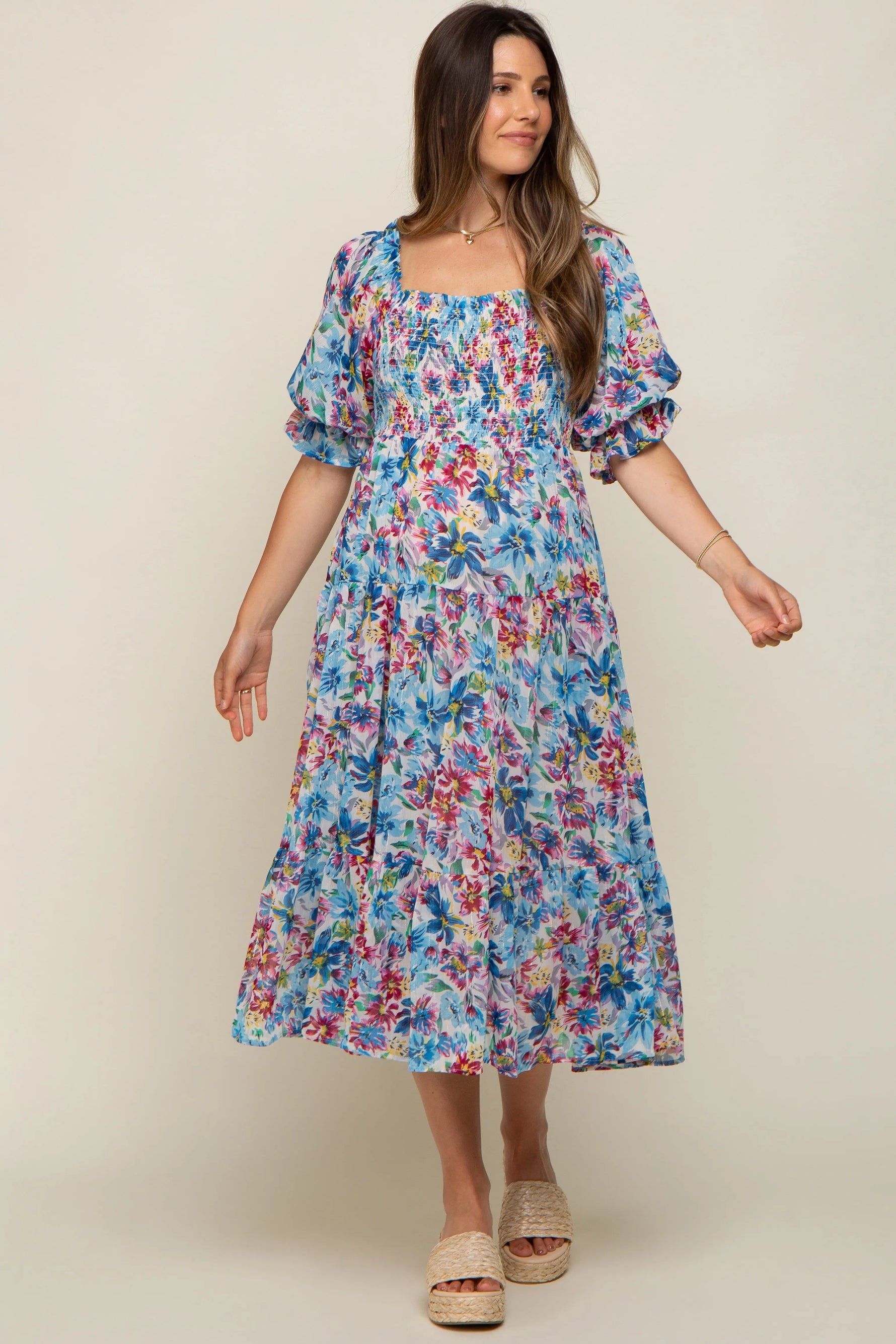 PinkBlush Elegant Chiffon Maternity Dress with Ruffle Design for Expecting Mothers - Apparel & Accessories > Clothing > Dresses