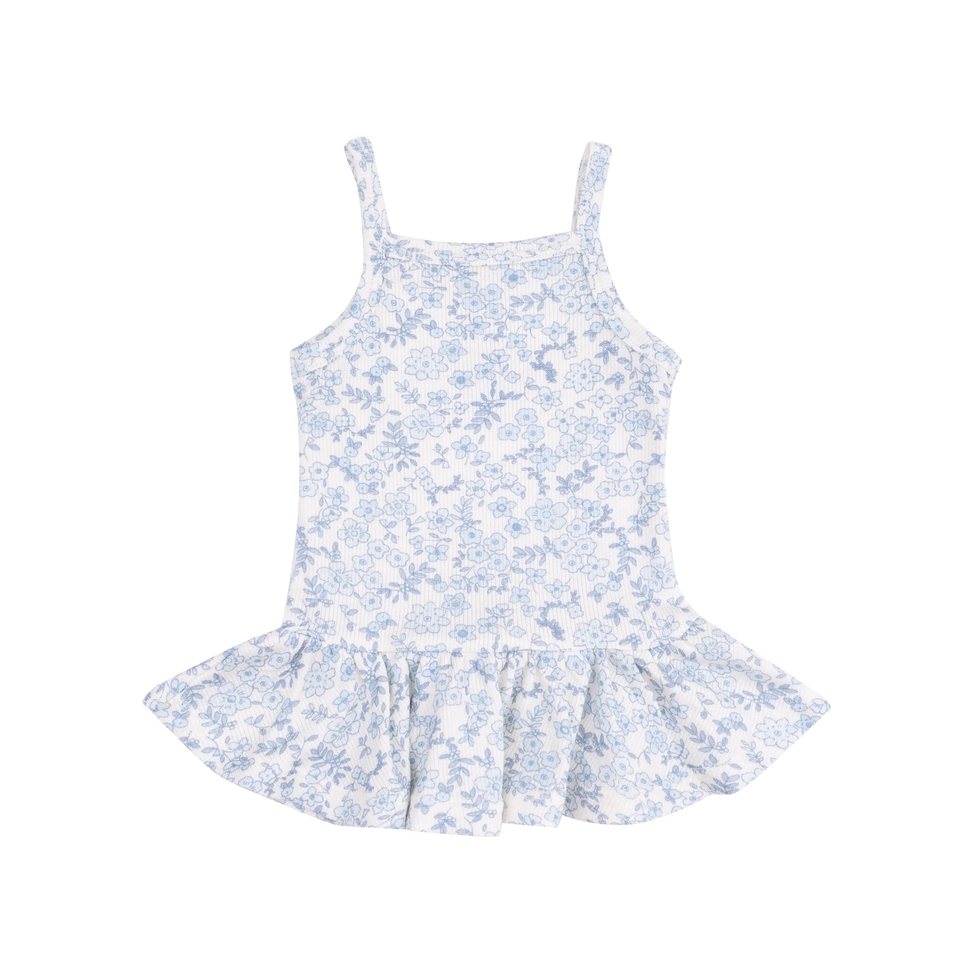 Peplum Tank and Smocked Waist Pants Set in Blue Calico Floral for Girls Angel Dear