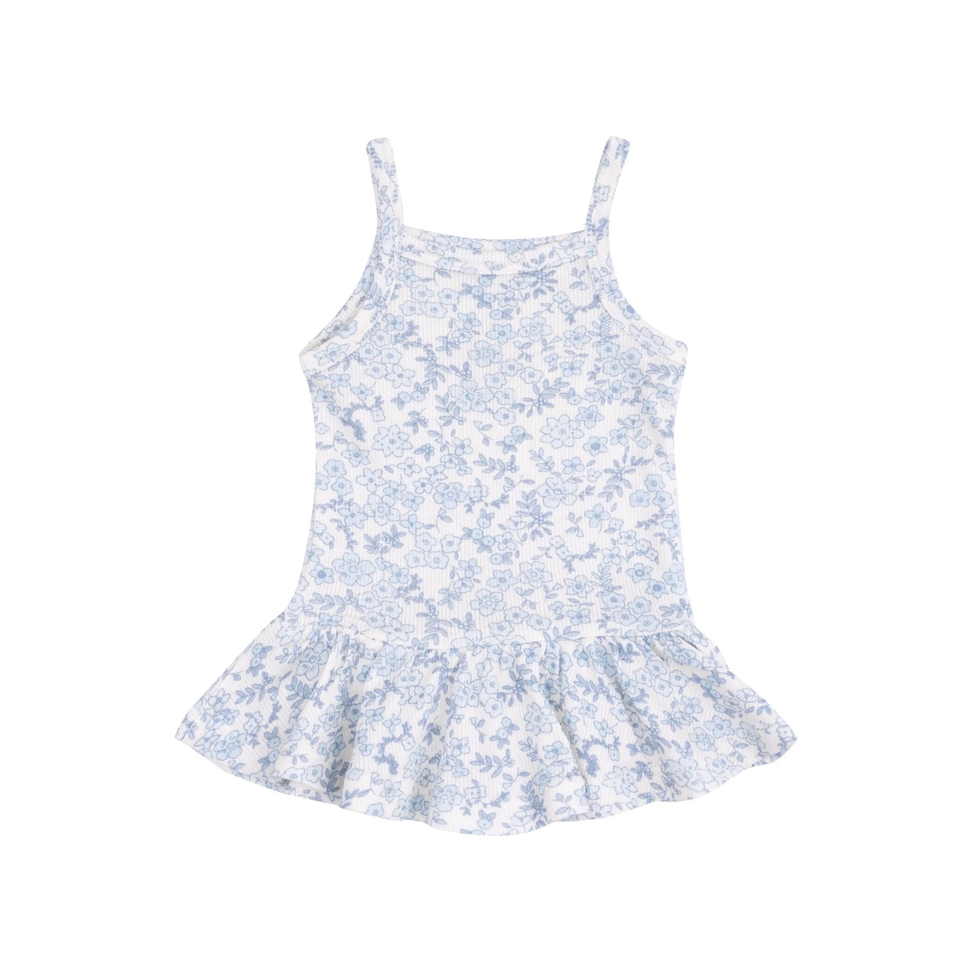 Peplum Tank and Smocked Waist Pants Set in Blue Calico Floral for Girls Angel Dear
