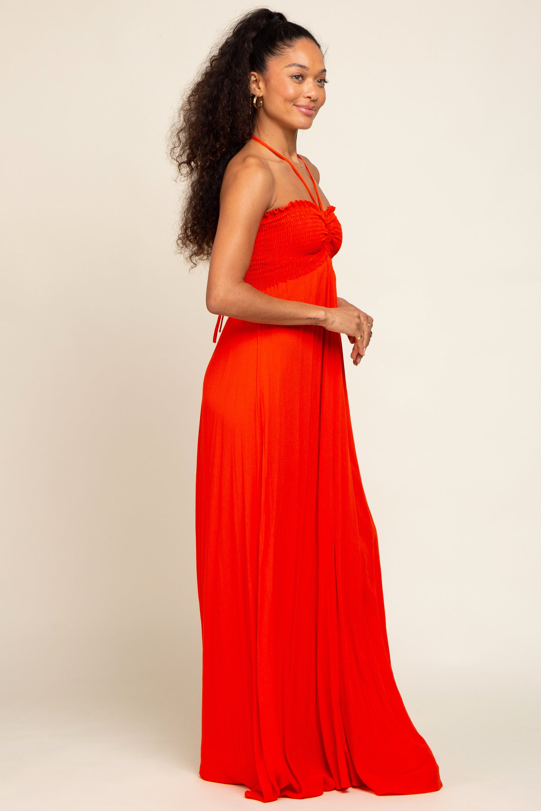 Orange Smocked Halter Maxi Dress by PinkBlush at Everetts Place
