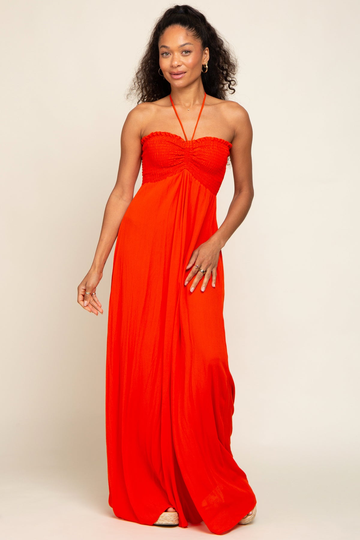 Orange Smocked Halter Maxi Dress by PinkBlush at Everetts Place