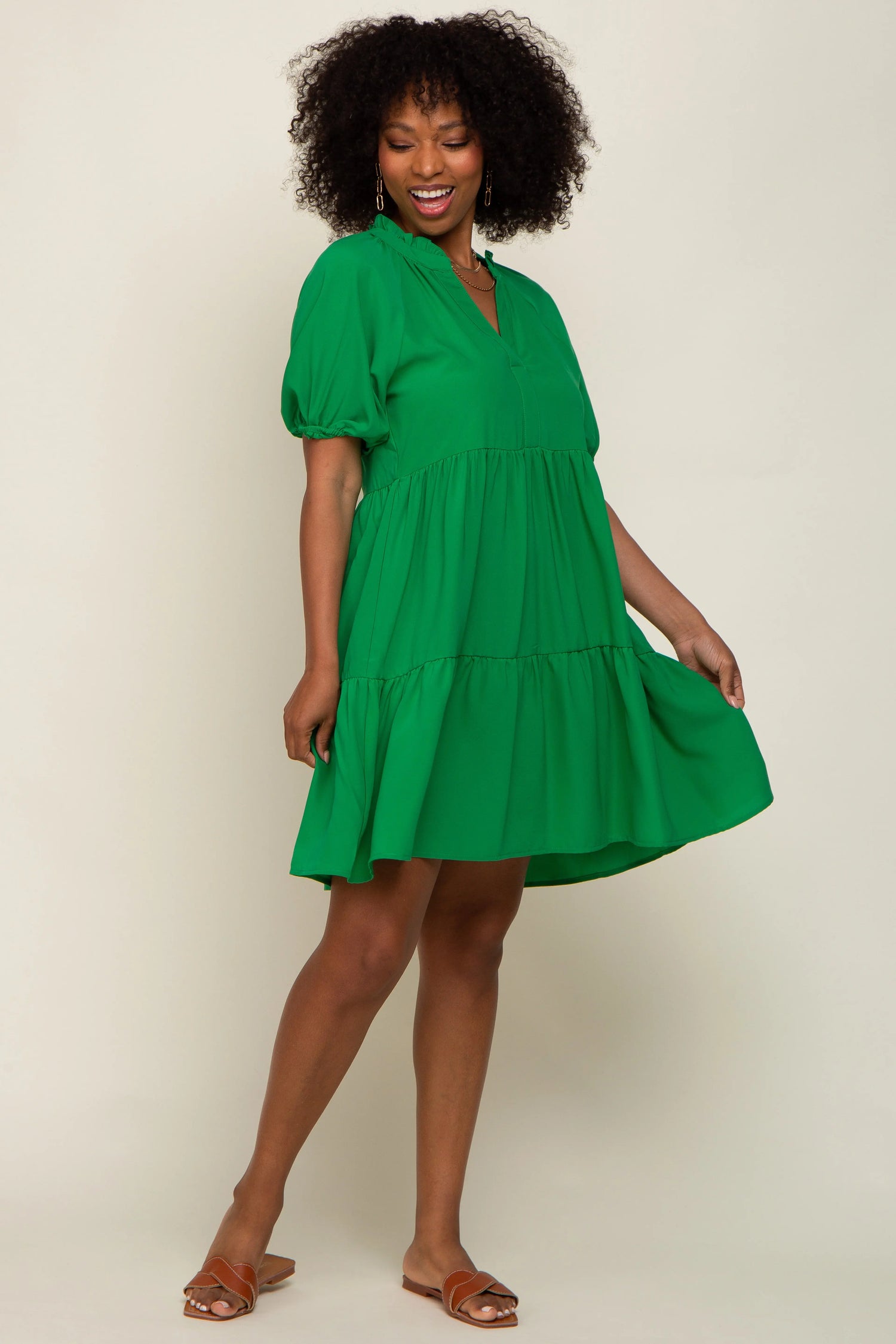 PinkBlush Elegant Green Satin Dress with Ruffle Hem for Fashionable Women - Apparel & Accessories > Clothing > Dresses