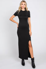 Soft Knit Mock Neck Front Slit Short Sleeve Maxi Dress by PinkBlush