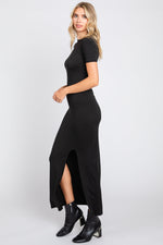 Soft Knit Mock Neck Front Slit Short Sleeve Maxi Dress by PinkBlush