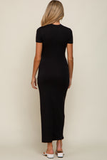 Mock Neck Front Slit Maternity Maxi Dress - Short Sleeve by PinkBlush