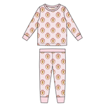 Toddler two-piece pajamas in a pink gingerbread man print with long sleeves and pants.