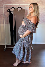 Black Floral Flutter Maternity Midi Dress by PinkBlush at Everetts Place
