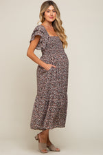 Black Floral Flutter Maternity Midi Dress by PinkBlush at Everetts Place