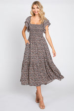 Black Floral Flutter Maternity Midi Dress by PinkBlush at Everetts Place