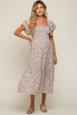Cream Floral Flutter Maternity Midi Dress by PinkBlush at Everetts Place