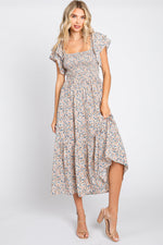 Cream Floral Flutter Maternity Midi Dress by PinkBlush at Everetts Place