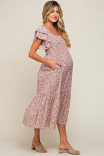 Light Pink Floral Flutter Maternity Midi Dress by PinkBlush at Everetts Place
