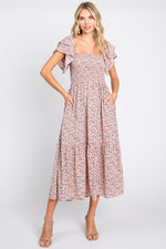 Light Pink Floral Flutter Maternity Midi Dress by PinkBlush at Everetts Place